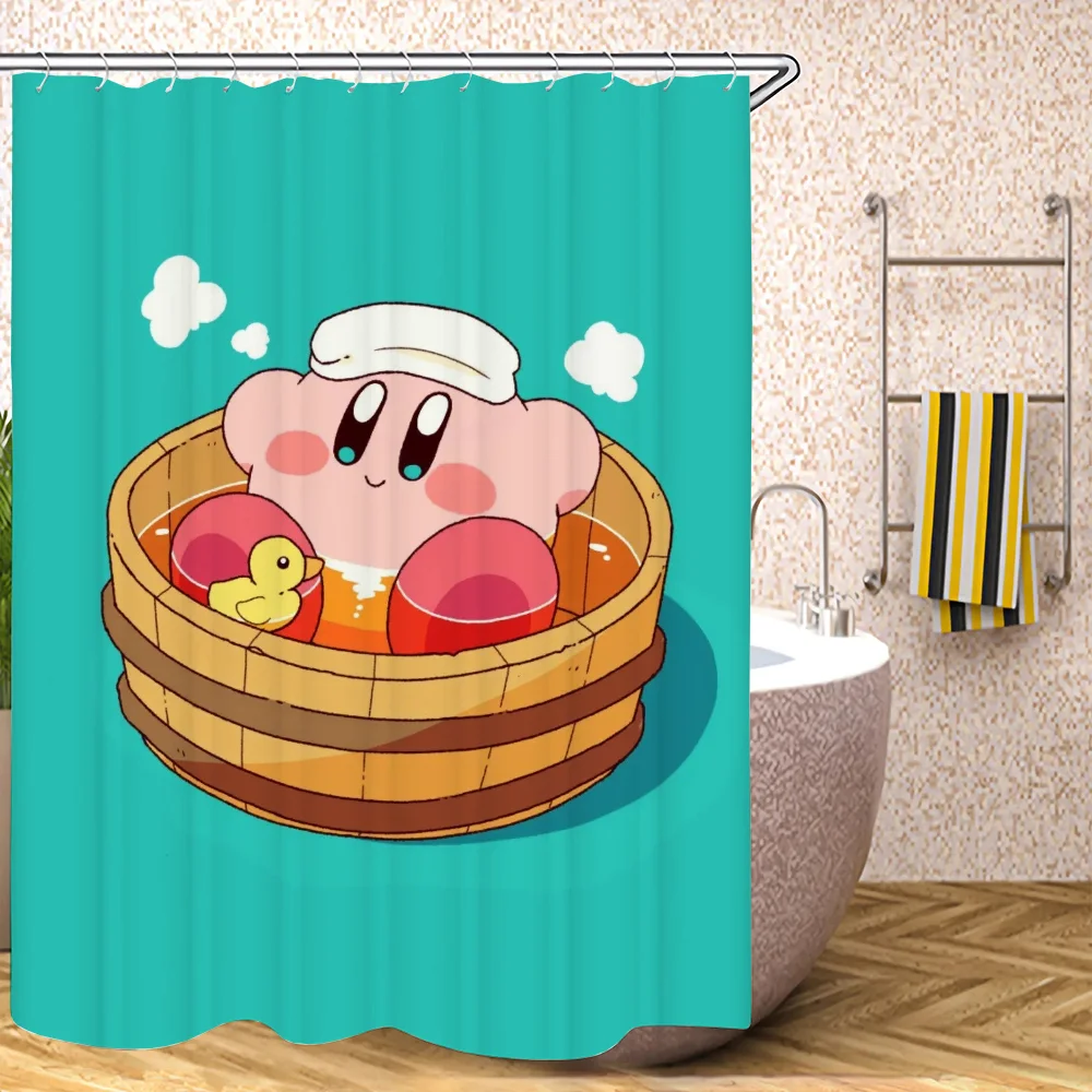 Kawaii Cartoon Kirbys Shower Curtains for Bathroom Curtain Folding Partition Bath Accessories Bedrooms Waterproof Fabric Set