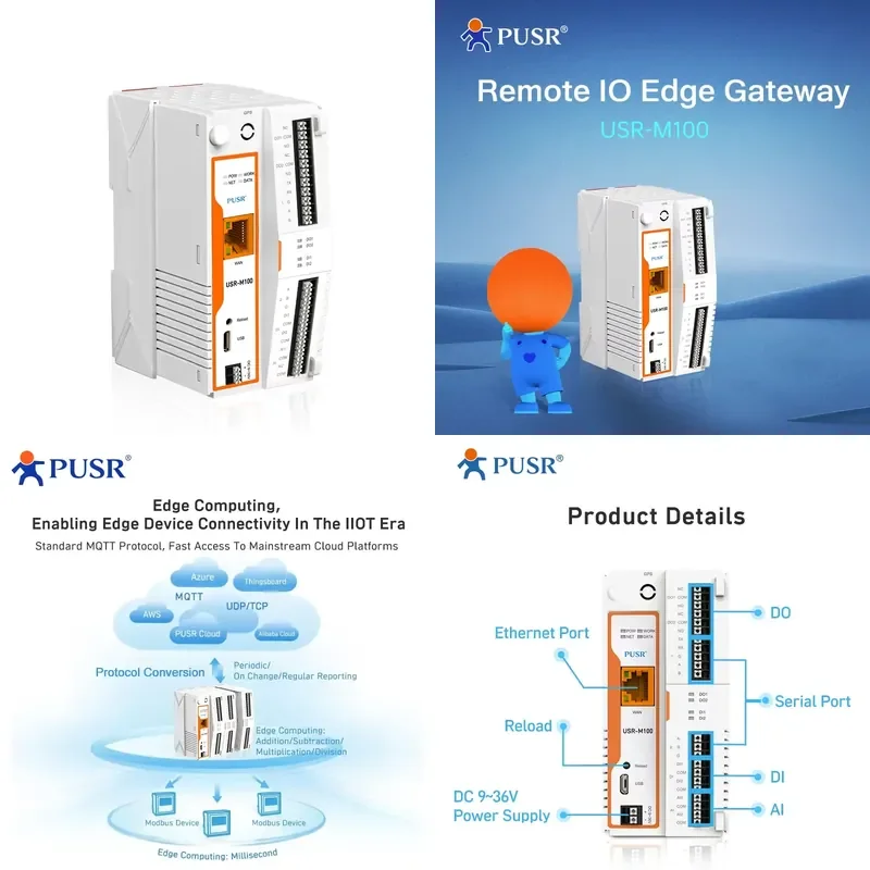PUSR 4g IoT Gateway Industrial Edge Computing IO Gateway With Ethernet Ports Modbus Gateway USR-M100-ETH