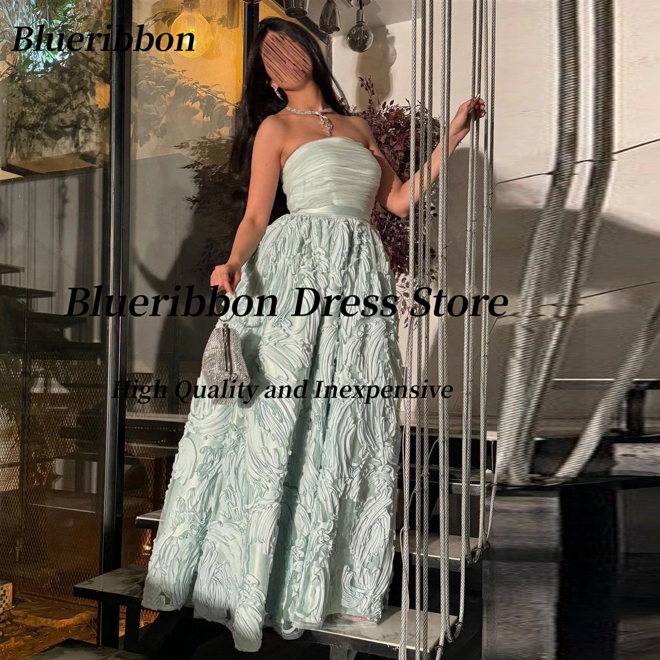 

Blueribbon Robe Des Marrige Strapless Prom Dresses Lace Up Back Bride Wear Special Lace A Line Wedding Party Evening Gowns