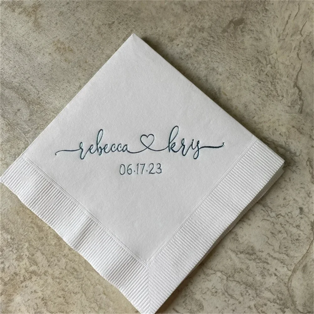 

50PCS Personalized Wedding Napkins Personalized Heart Connected Monogram Wedding Napkins Custom Bar Napkins Reception