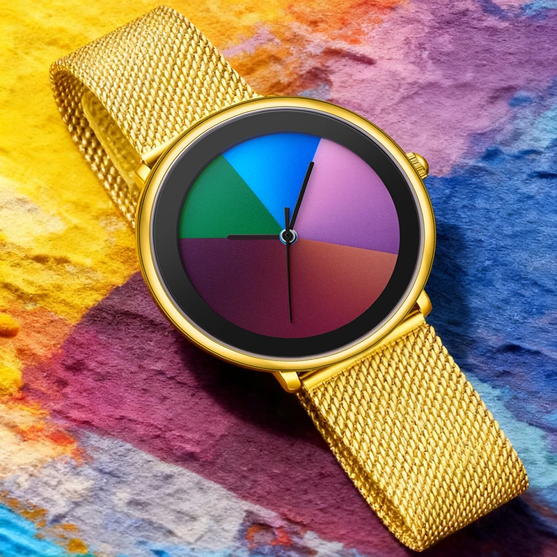 LIGE 2025 New Gold Watch Women Creative Unique Color Game Dial Waterproof Watch for Women Fashion Elegant Ladies Quartz Watches