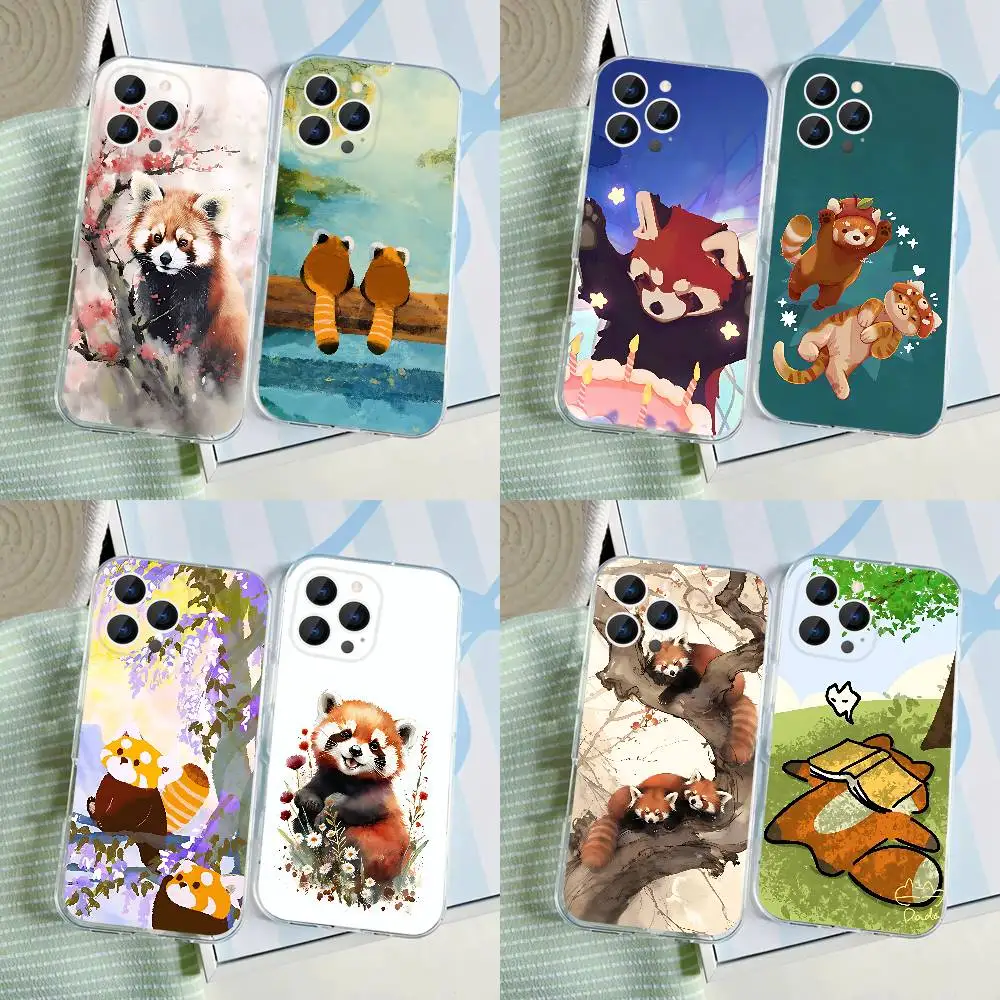 

Red Small Panda Painting Phone Case For iPhone 17,16,15,14,13,12,11 Pro,Max,Plus,X,XS,XR,SE4,E Mini Transparent Soft Cover