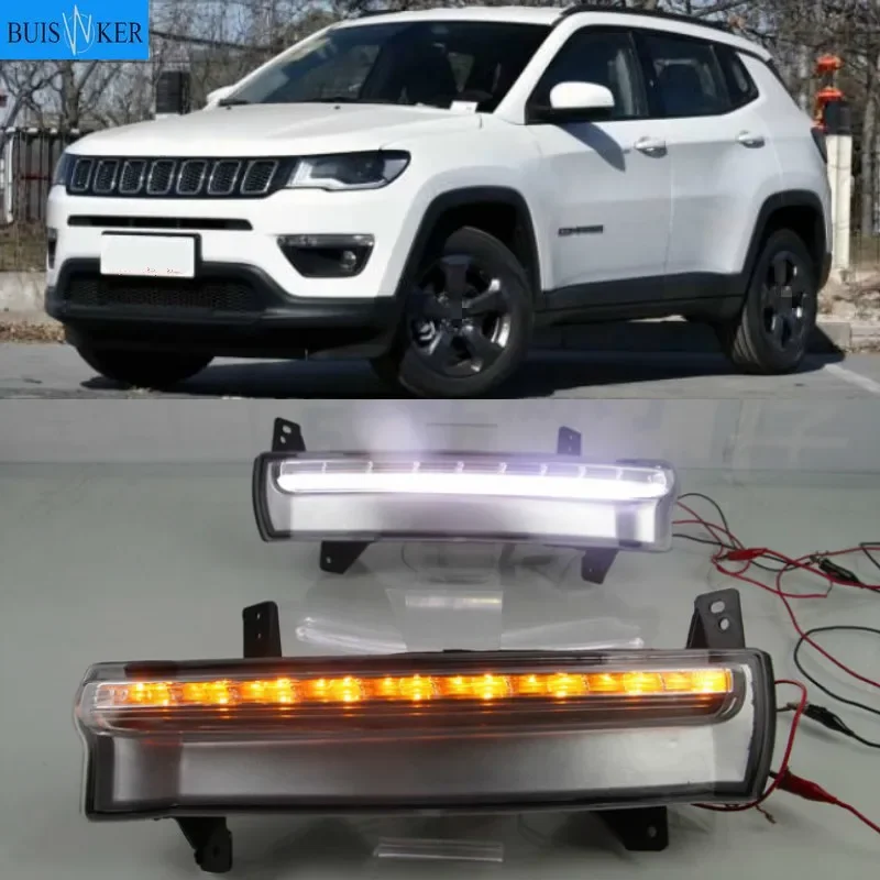 

1 Pair For Jeep Compass 2017 2018 2019 LED DRL Daytime Running Light Daylight Waterproof yellow Signal lamp