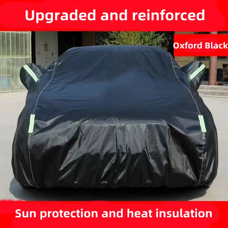 Black Outdoor Car Sunshade Cover with Reflective Strips for Night Use, Suitable for Sedans, Suvs, and Hatchbacks, All-Weather Car Cover, Summer Sun Protection, Heat Insulation, Winter Snow and Frost Protection