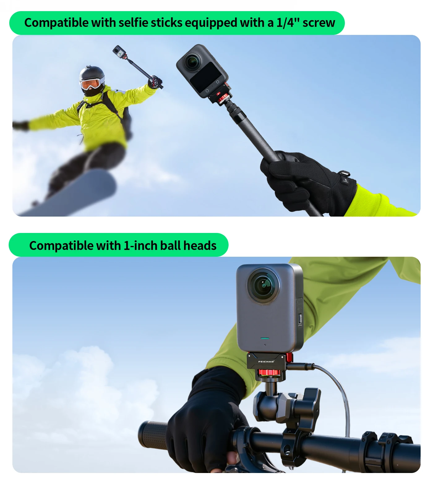 Schnellverschluss-Magnethalterung für DJI Osmo 360 Action-Kamera, Ladestation mit USB-C-Anschluss, 1/4 Zoll Stativ, Selfie-Stick, Motorradhalterung – Detail 12