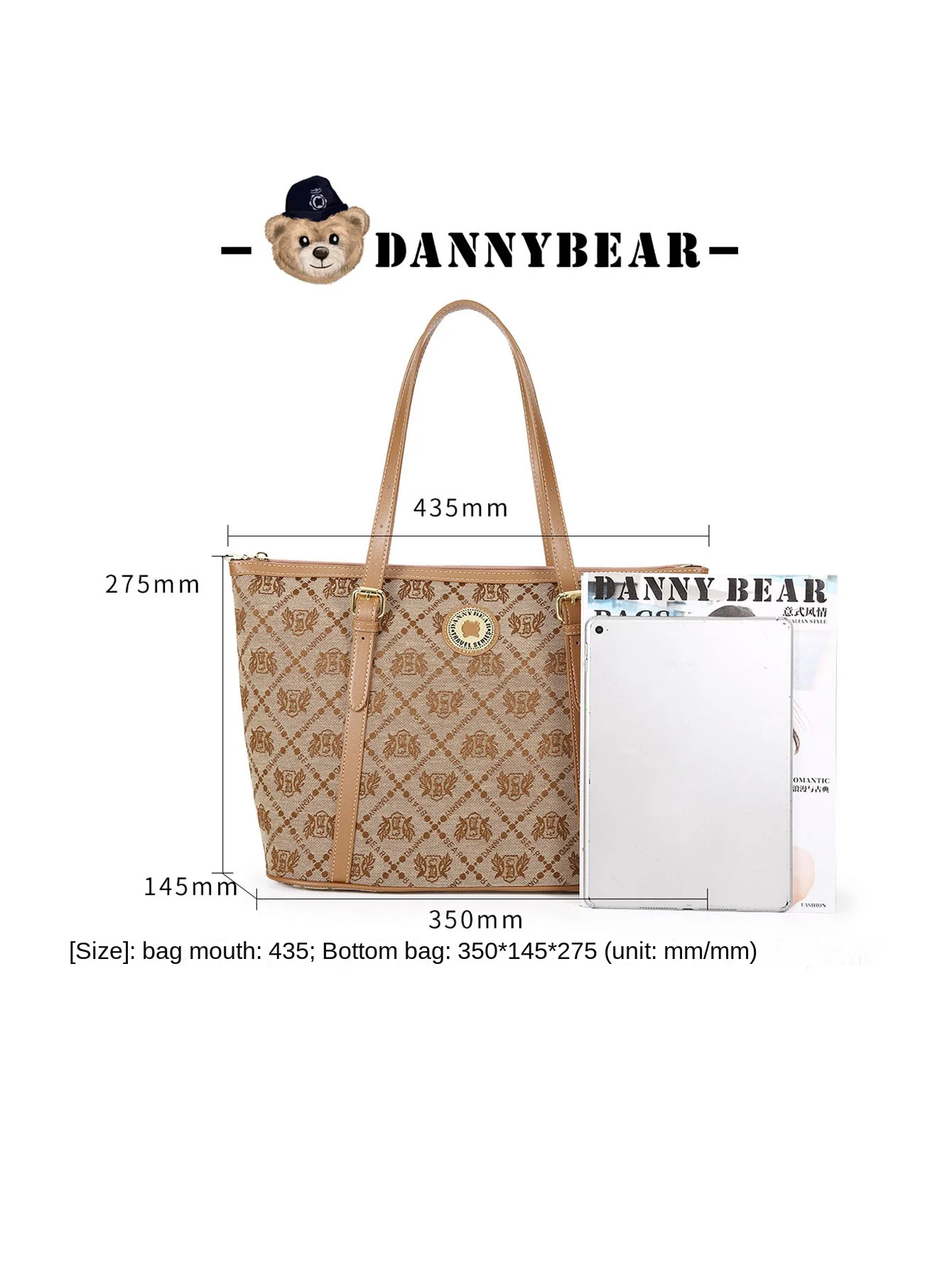 DANNY BEAR tas tangan kapasitas besar wanita, tas jinjing motif Retro portabel, tas kurir selempang