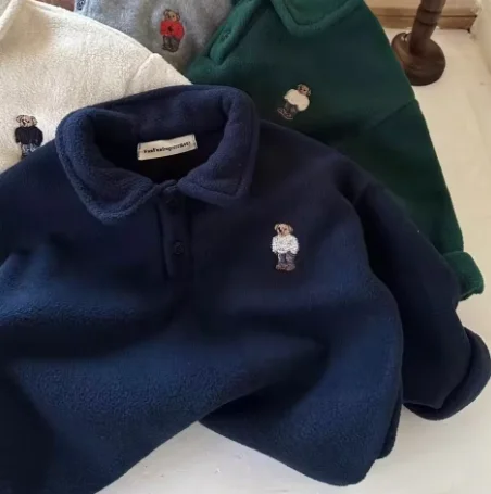 الخريف الشتاء طفل الفتيان البلوفرات القطن الصوف الكرتون الدب الرضع الفتيان البلوز رفض طوق المخملية طفل الفتيان الملابس الداخلية