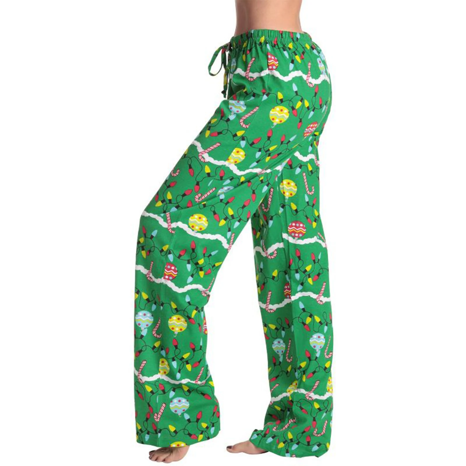 HEZIOWYUN Womens Y2K Vintage Christmas Elements All-over Print Pajama Pants Elastic Waistband Casual Pull On Loungewear Trousers