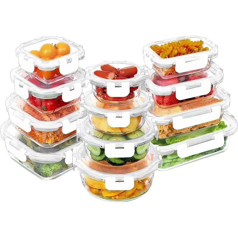 24 Piece Glass Food Storage Container Set, Airtight Glass Lunch Container, Glass Meal Preparation Container with Lid, BPA-free