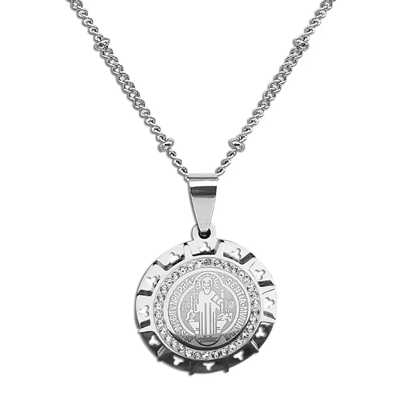 Vintage Stainless Steel Saint Benedict Cross Medal Pendants Religious Transportation Amulet Exorcism Necklace Jewelry Gift
