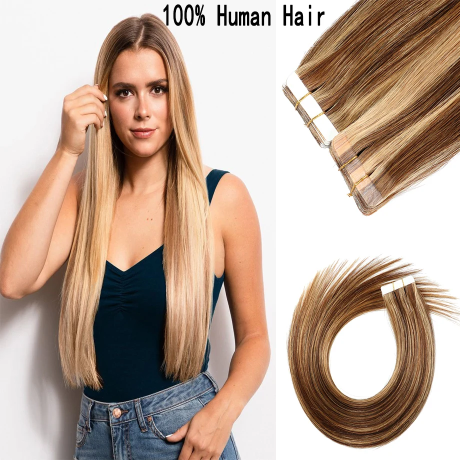 Extensions de Cheveux Humains Lisses, 100% Naturels, Remy, Sans Couture, Invisible, Double Face, Trame de Peau Adhésive, Bordeaux, Noir, Salon