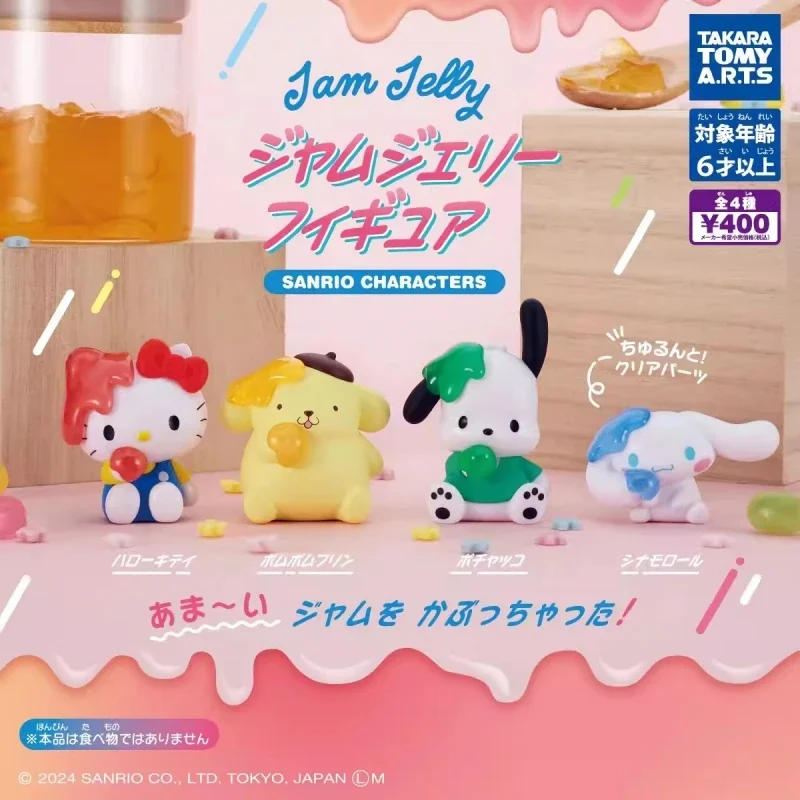 TOMY Original 4Pcs Gashapon Jam Jelly Sanrio Characters Hello Kitty Action Figure Toys For Kids Gift Collectible Model Ornaments