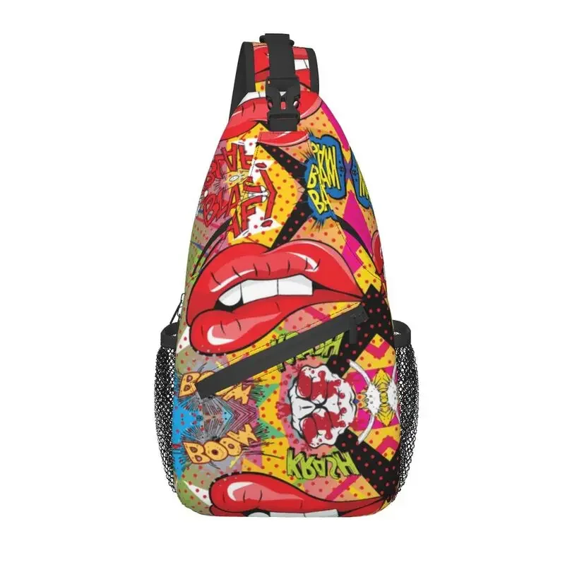 Lovely Lips Retro Pop Art Sling Chest Bag Custom Shoulder Crossbody Backpack for Men Traveling Daypack