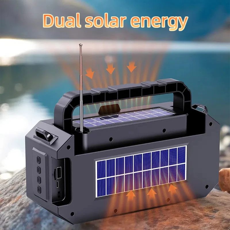 

High Quality HI-FI Outdoor Sports Wireless Bluetooth 5.3 Caixa De Som Dual Solar with Flashlight Card Insertion Player Sound Box