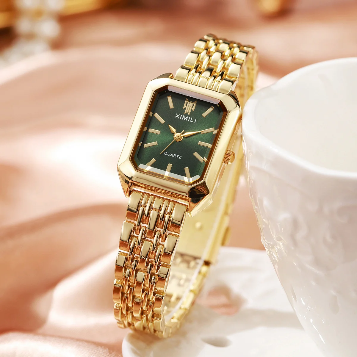 ساعات نسائية فاخرة بحزام من الفولاذ المقاوم للصدأ ساعة كوارتز مستطيلة على الموضة Reloj Mujer ساعة هدية للبنات (بدون صندوق)