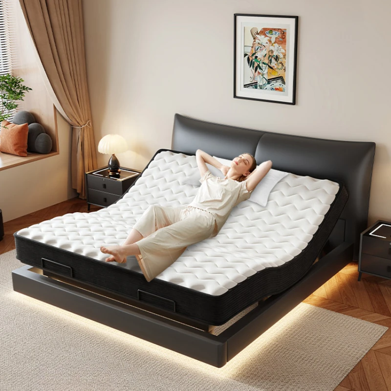 

Intelligent Electric Bed Lifting Multi-function Voice Remote Control Bed Anti-snoring Cowhide Lit Queen Bedroom Furniture Set