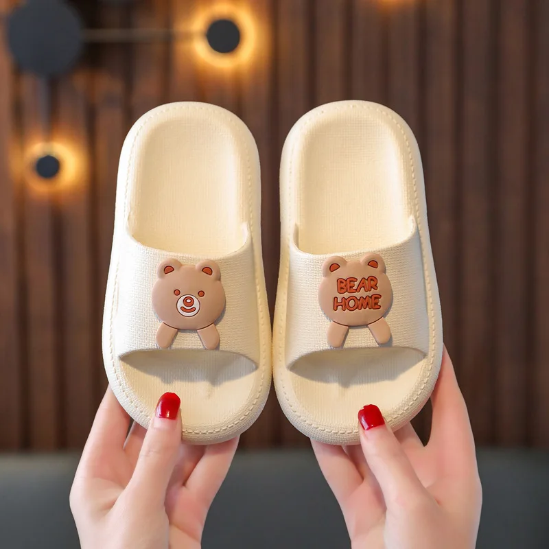 

Kids Girls Soft Cute Rabbit Ears Open Toe Indoor Bath Slippers 2022 Children's Fashion Boy Bear Simple Versatile Beach Shoes PVC