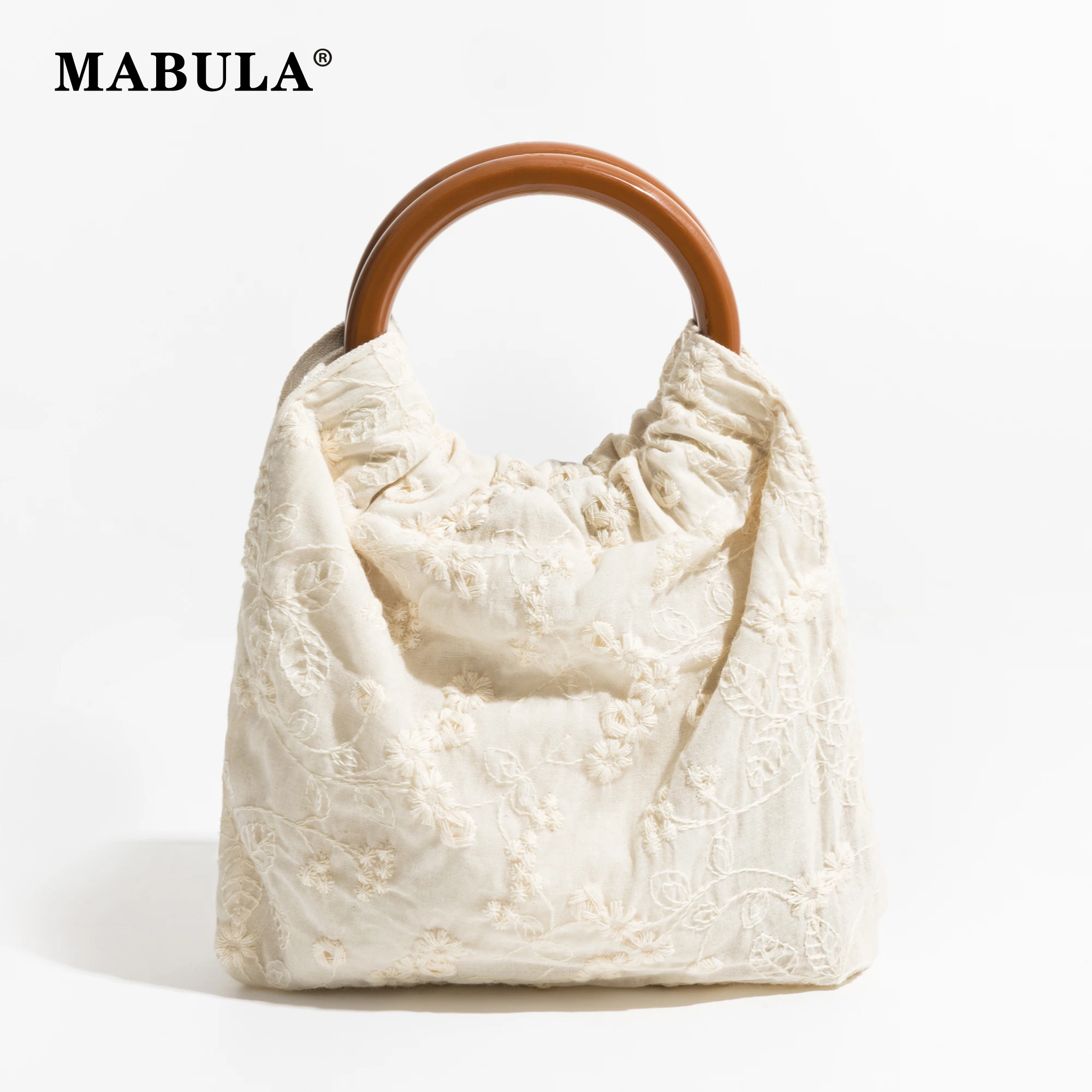 

MABULA Chinese Stylish Girl's Top Handle Purse Brand Chic Flower Women Cotton Daily Handbag Elegant Shopping Bag Beach Pouch