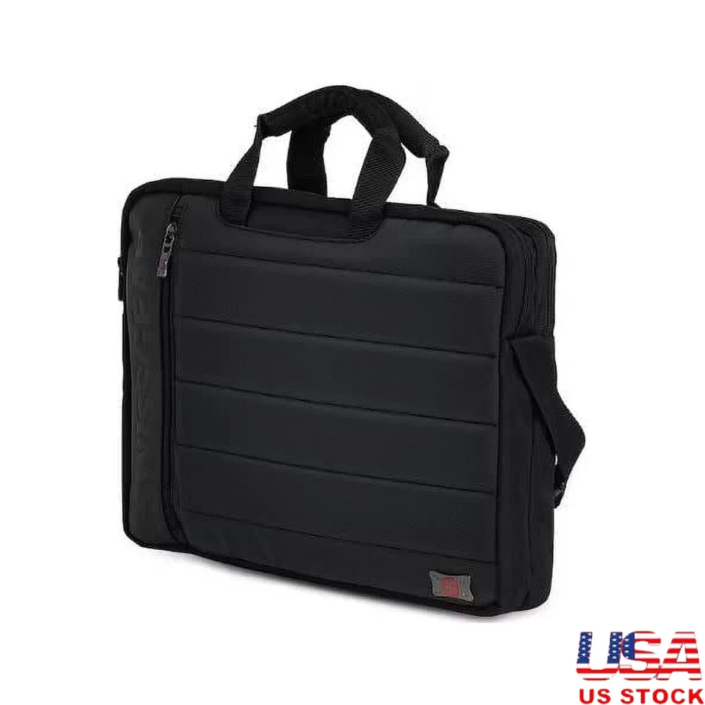 

17 Inch Laptop Slimcase Bag Polyester Leather Multi Compartment Organizer Padded Handle Adjustable Strap Add A Bag Strap Black