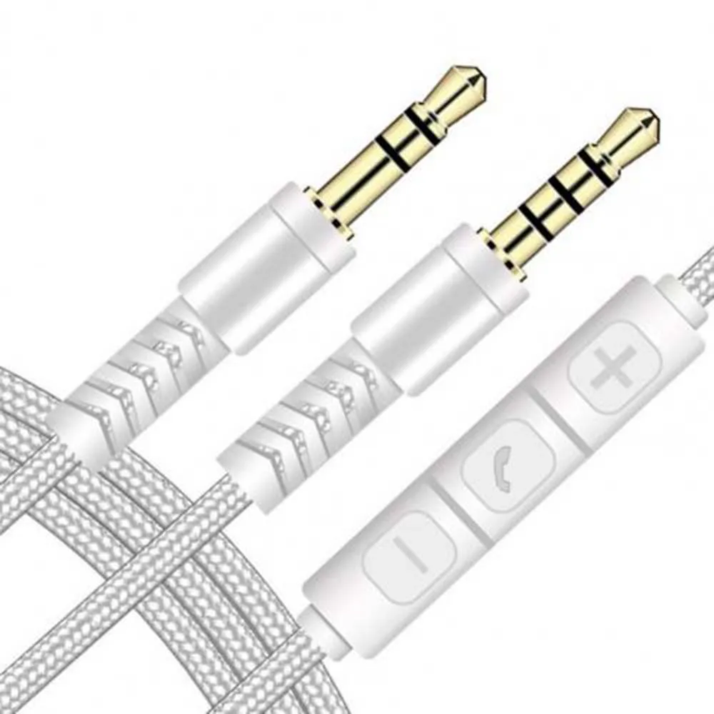 To Male Jack With Mic Gold-plated Plug Volume control Nylon Braid Speaker Line Audio Cable Car Aux Cord Aux Cable Audio Wire