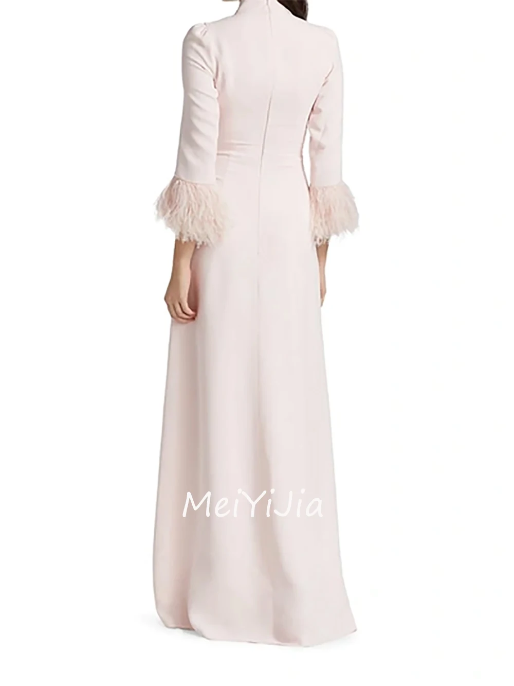 Meiyijia Evening Dress O-Neck Feather Mermaid Embroidery zipper Up Saudi Arabia Sexy Evening Birthday Club Outfits Summer 2024