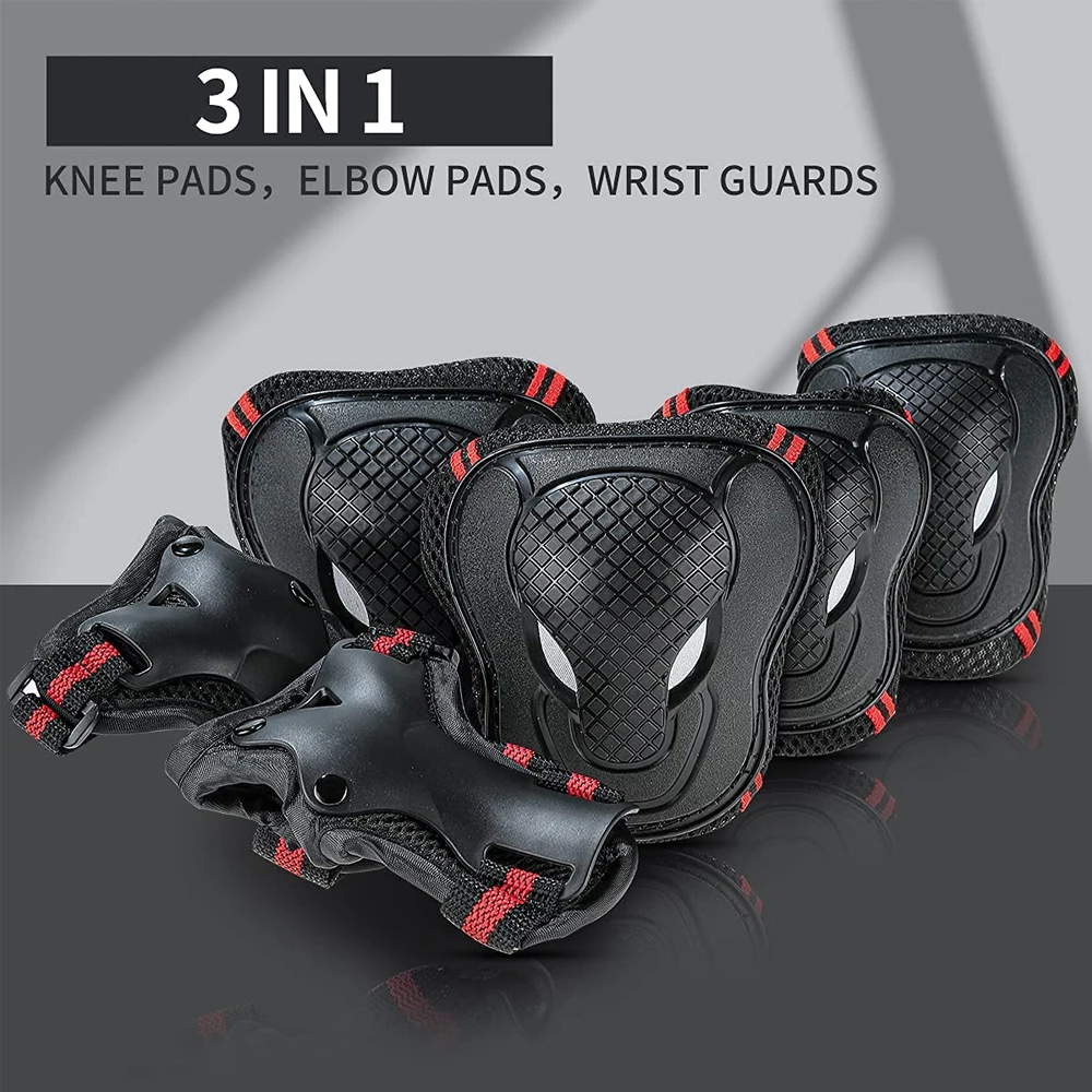 BraceTop 6Pcs/set Teens & Adult Knee Pads Elbow Pads Wrist Guards Protective Gear for Roller Skating Skateboarding Cycling Sport