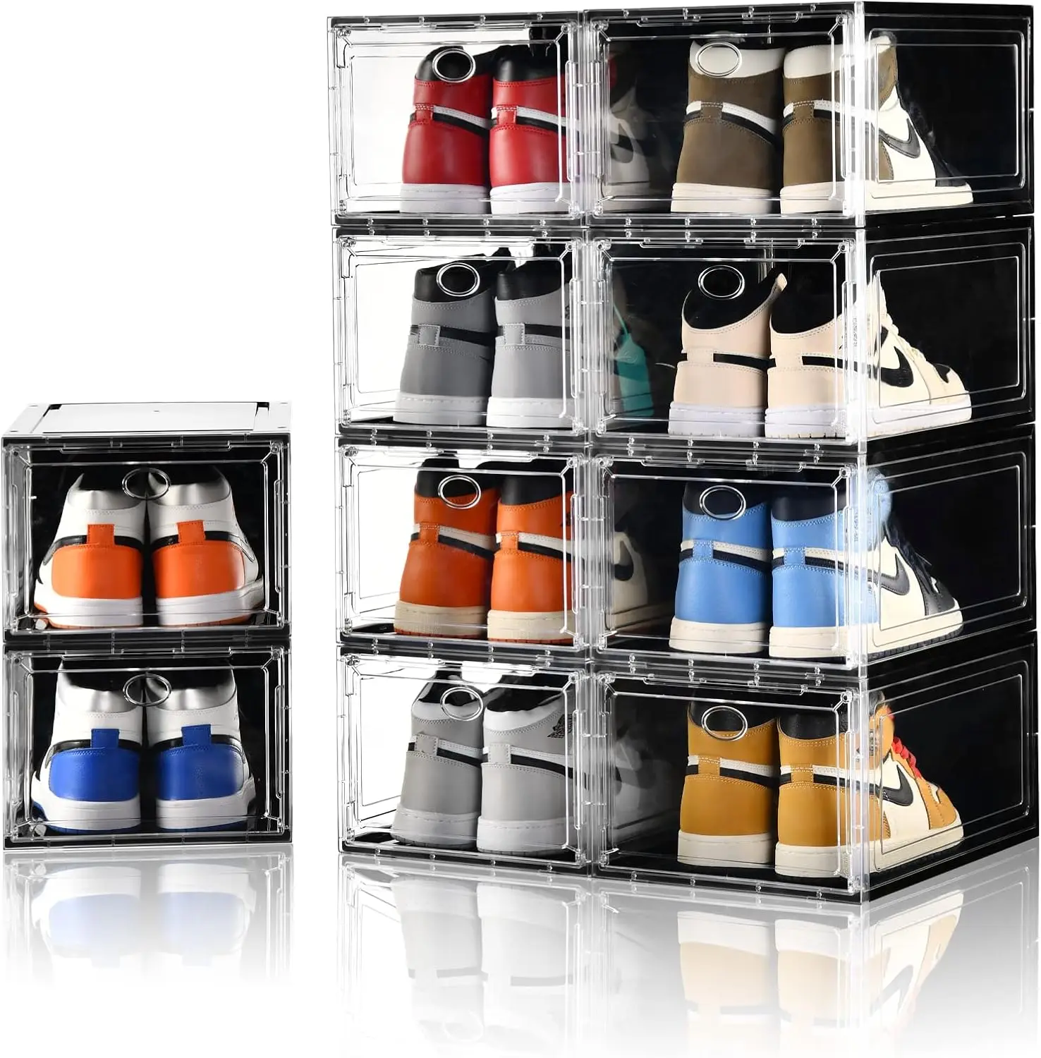 10 Pack Clear Magnetic Door Shoe Storage Boxes, Stackable Organizer for Sneakers up to Size 12