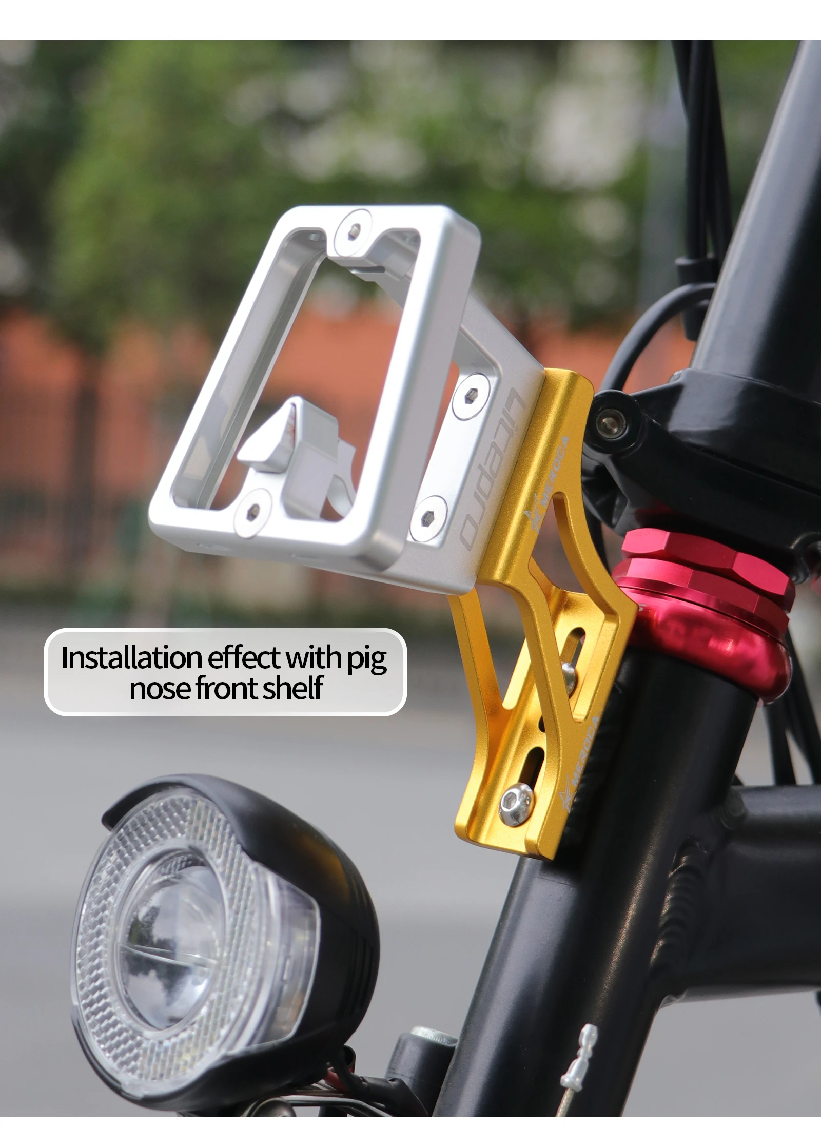 Meroca Faltrad-Fronttasche, erhöhte Basis, Aluminiumlegierung, vorderer Träger, Mount-Adapter, Raiser für Dahon Brompton Winterradfahren – Detail 4