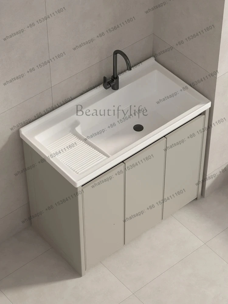 Honeycomb Aluminum Balcony Laundry Sink Ceramic Basin Integrated Cabinet Laundry Cabinet Washbasin with Scrubbing Board