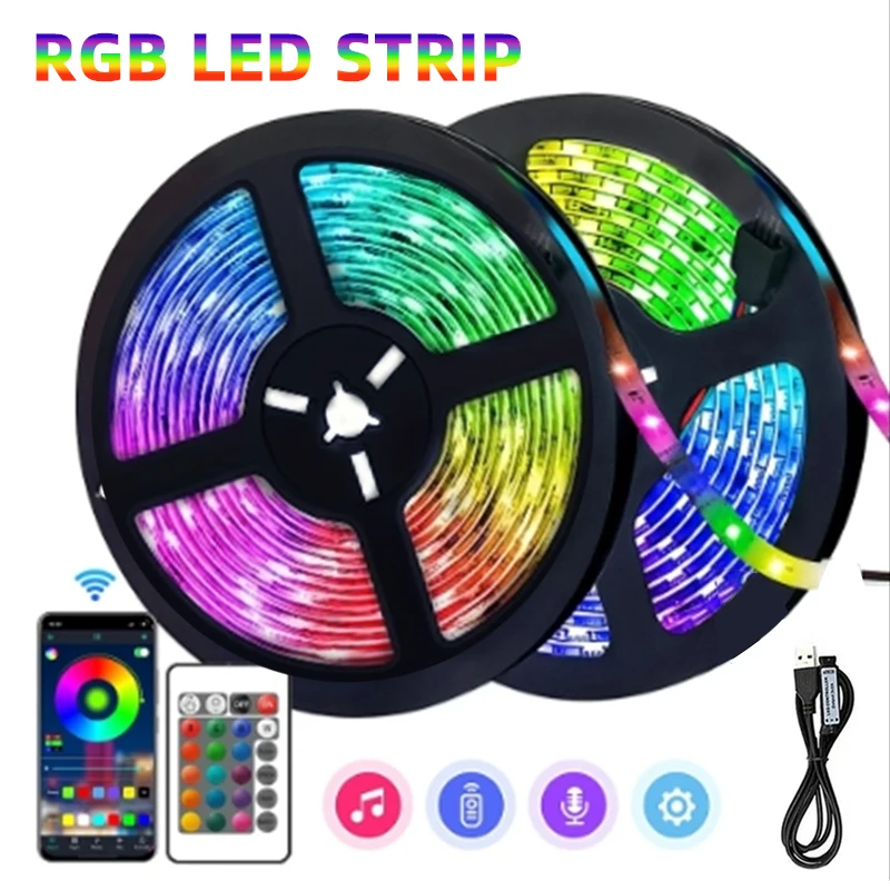 Tira de luces Led RGB 5050 para habitación, cinta de luces que cambia de Color para decoración de fiesta en casa, cinta de retroiluminación de TV