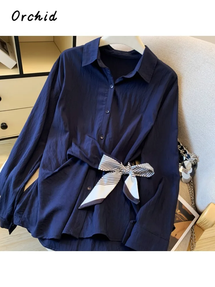 2025 inverno coreano estilo casual solto ajuste manga longa arco blusas femininas chique único breasted turn-down colarinho camisas brancas