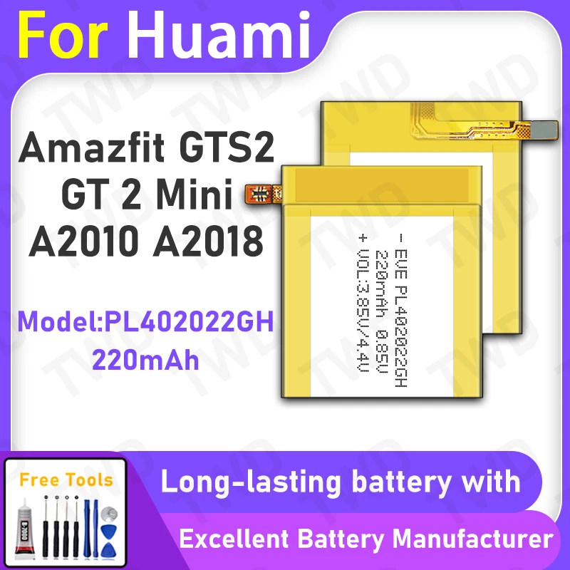 

100% New 220mAh PL402022GH Battery For HUAMI Amazfit GTS2/GT 2 Mini Replacement Bateria+Free Tools