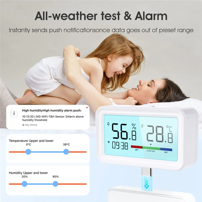 AEE4-Tuya Smart Wifi Temperature And Humidity Sensor Wireless Thermometer Hygrometer With LCD Home Remote Linkage Alarm
