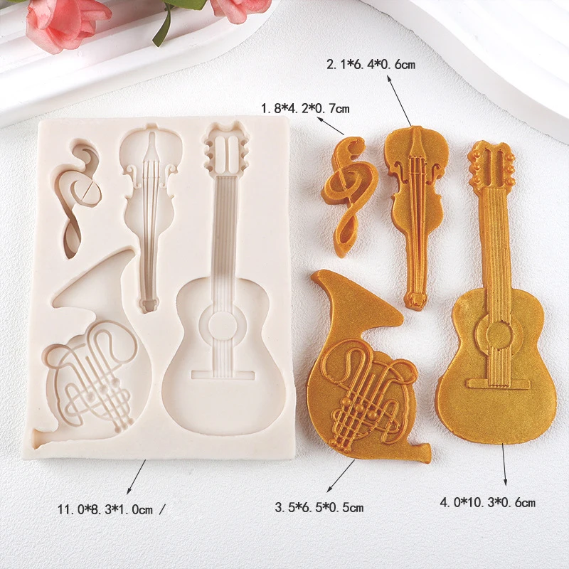 Violino French Horn Guitar Silicone Sugarcraft Mold Resin Tools Cupcake Baking Mould Fondant Cake Decorating Tools