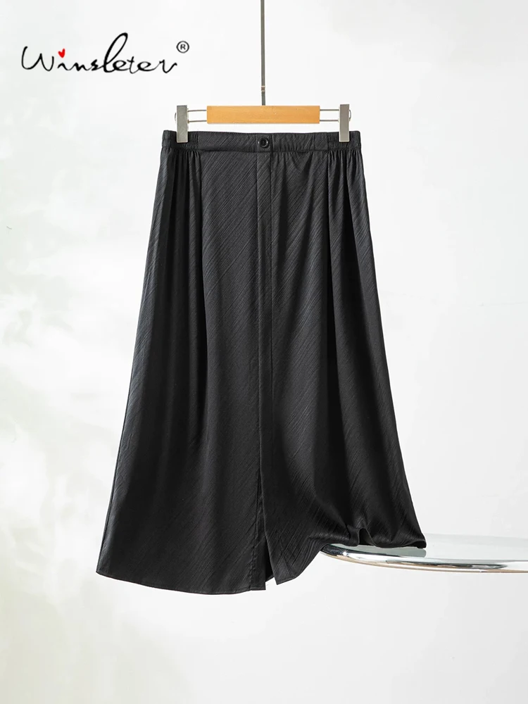 Winsleter-93%Silk 7%Spandex Elegant Skirts, Elastic Waist Jacquard, Women Vintage Commute A-line Skirt, 2026 Summer New B66008CC