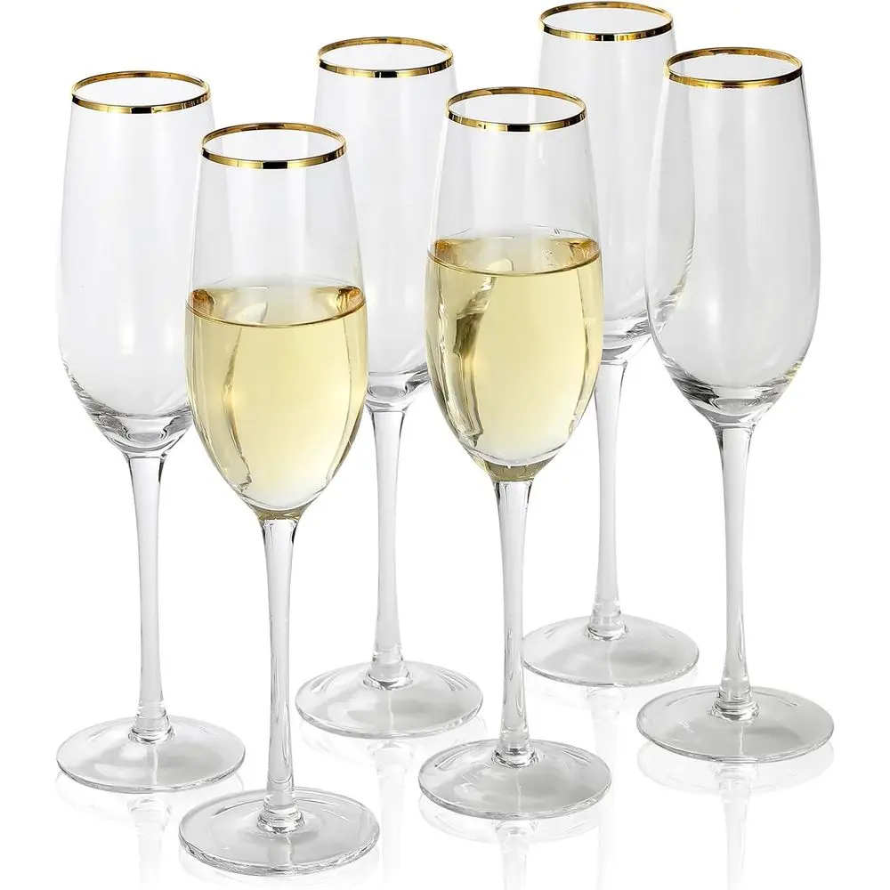 

Champagne Flutes 8.0 oz Set of 6 Hand Blown Clear Glass