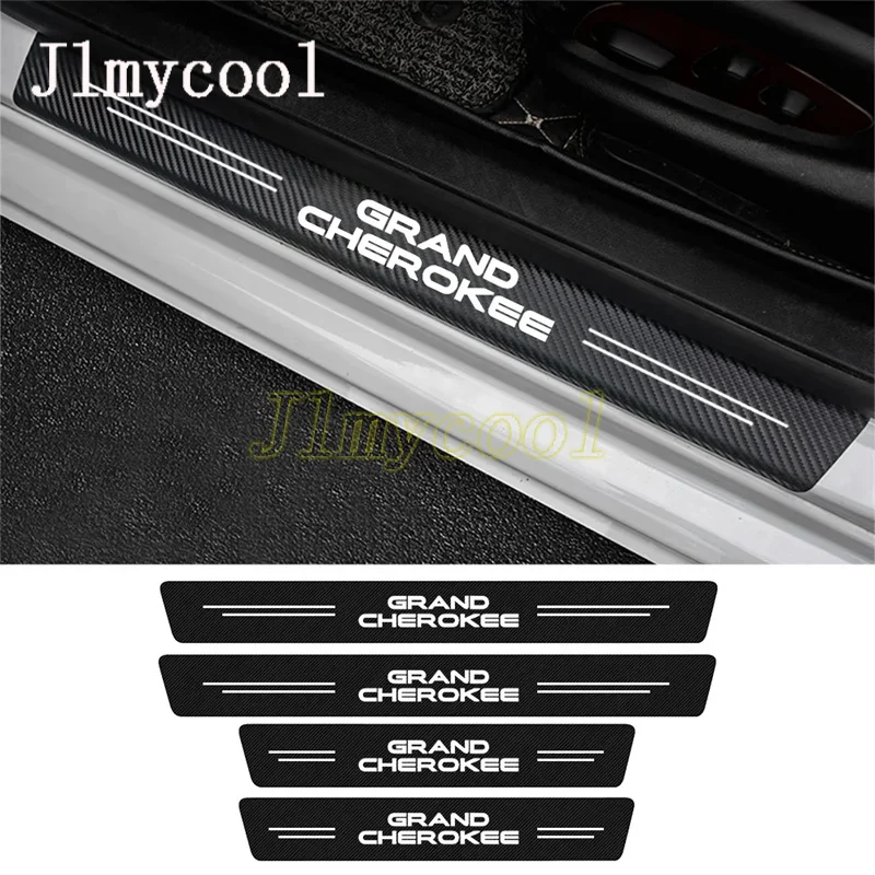 4PCS Car Logo Door Sill Scuff Plate Decor Carbon Fibre Stickers For ZJ WJ WL 1993 1994 1995 - 2019 2020 2021