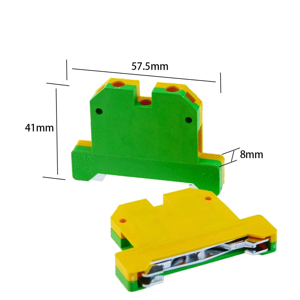 PE Wire Conductor 10Pcs EK-6/35 Connector Ground Screw Connection Din Rail Terminal Blocks EK6/35