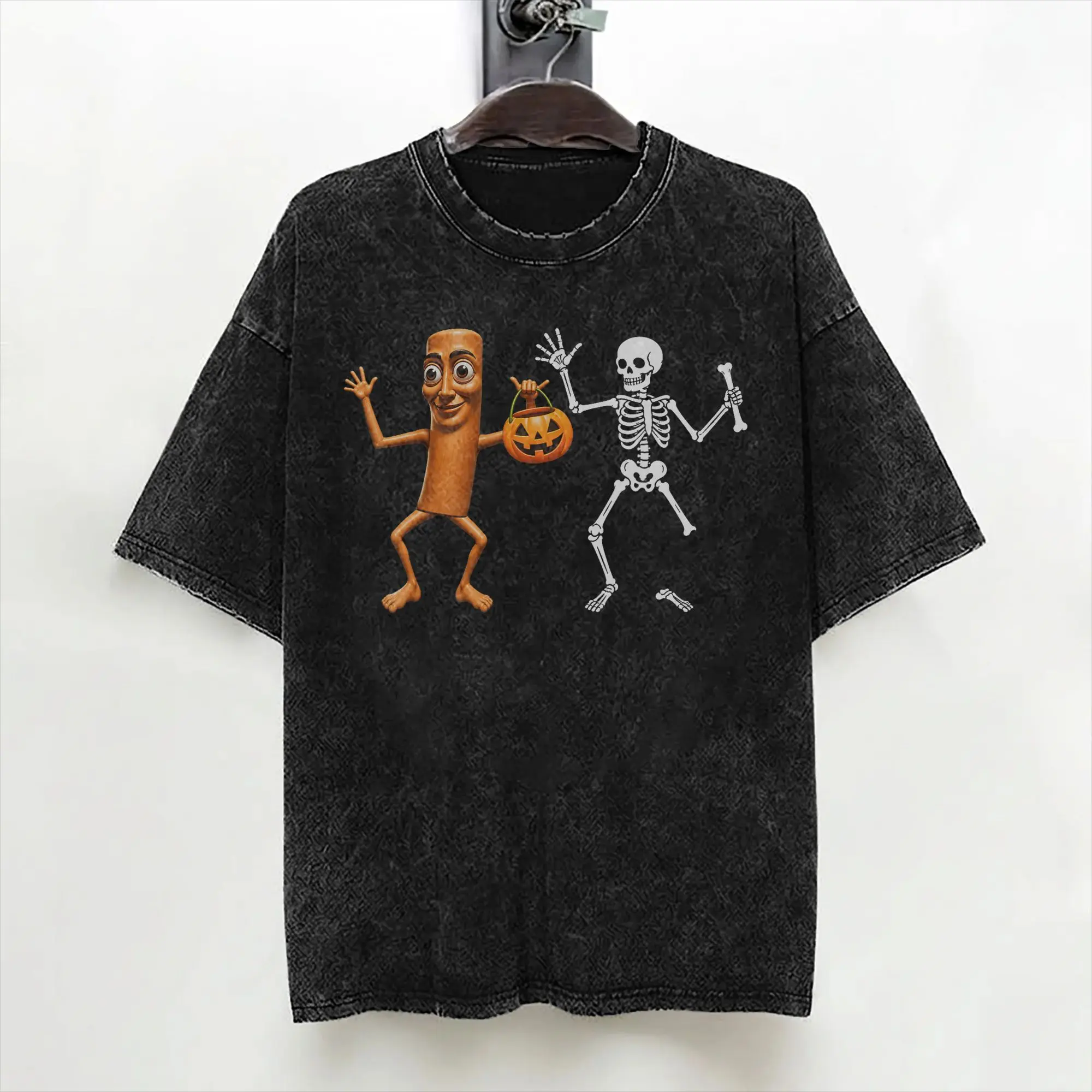 Tung Tung Tung Sahur Dance Skeleton Meme Halloween T Shirt Washed Short Sleeve T-Shirts for Men Women Streetwear Graphic Tees