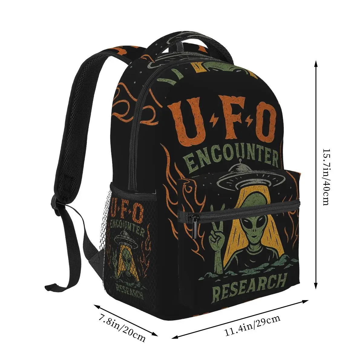 Cosmic Peace Vintage UFO Research Encounter Backpack Hot Sale Daypack Large Capacity BookBag School Bag Shoulder Bags Men Women