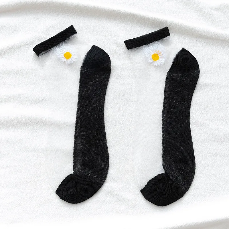 10 Paar Frauen weiße Gänseblümchen Blume kurze Socken Set Mode Sommer dünne atmungsaktive Bonbon farbe transparente Kristall Seide Söckchen – Detail 13