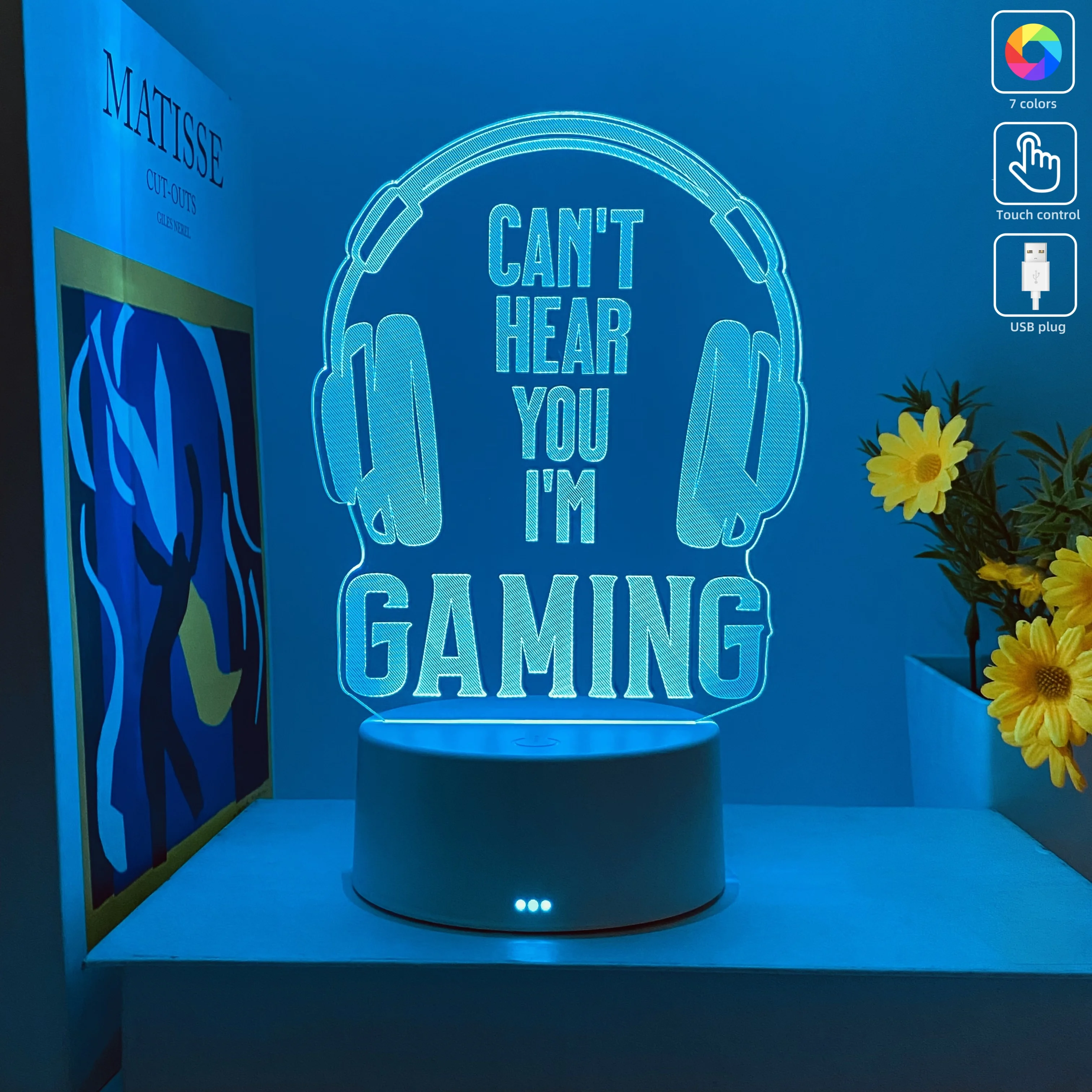 1-delig met koptelefoonpatroon versierd LED-licht, USB-plug-in nachtlampje, een cadeau voor gamers. Festival- en verjaardagscadeautjes.