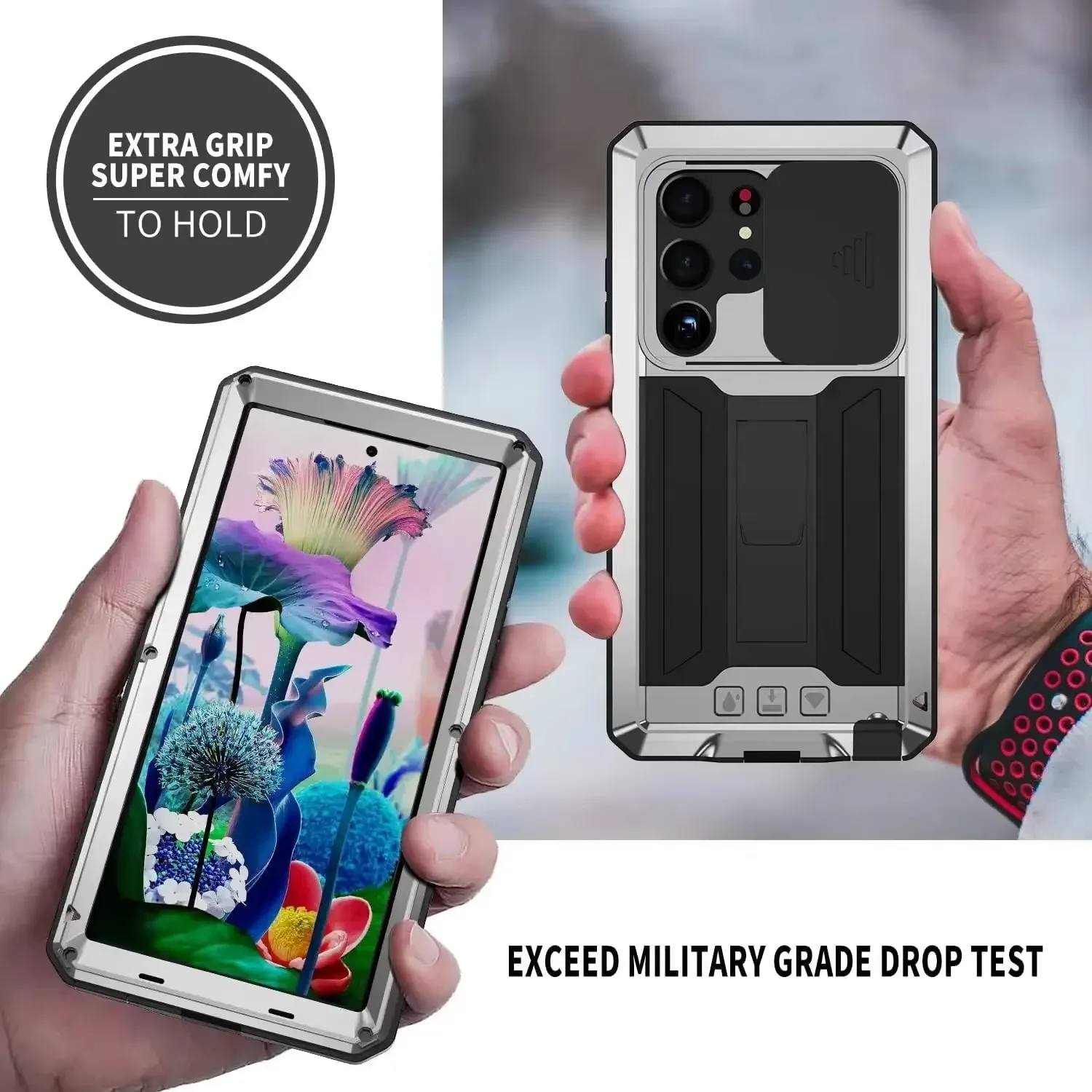 Aluminum Metal Armor Phone Case For Samsung S25 Ultra S25 Plus Rugged  Duty Shockproof Sliding Lens Cover Screen Protector S25