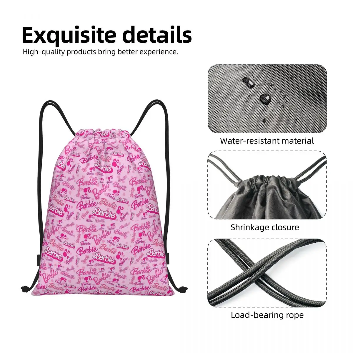 Custom Cute Barbie Drawstring Bags, Training Yoga Mochilas, Sports Gym Sackpack, Homens e Mulheres