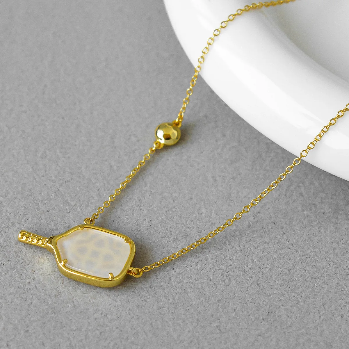 

VKVVA Fashion Jewelry Pickleball Short Pendant Necklace in Ivory Mother of Pearl for Women, Unique Gifts