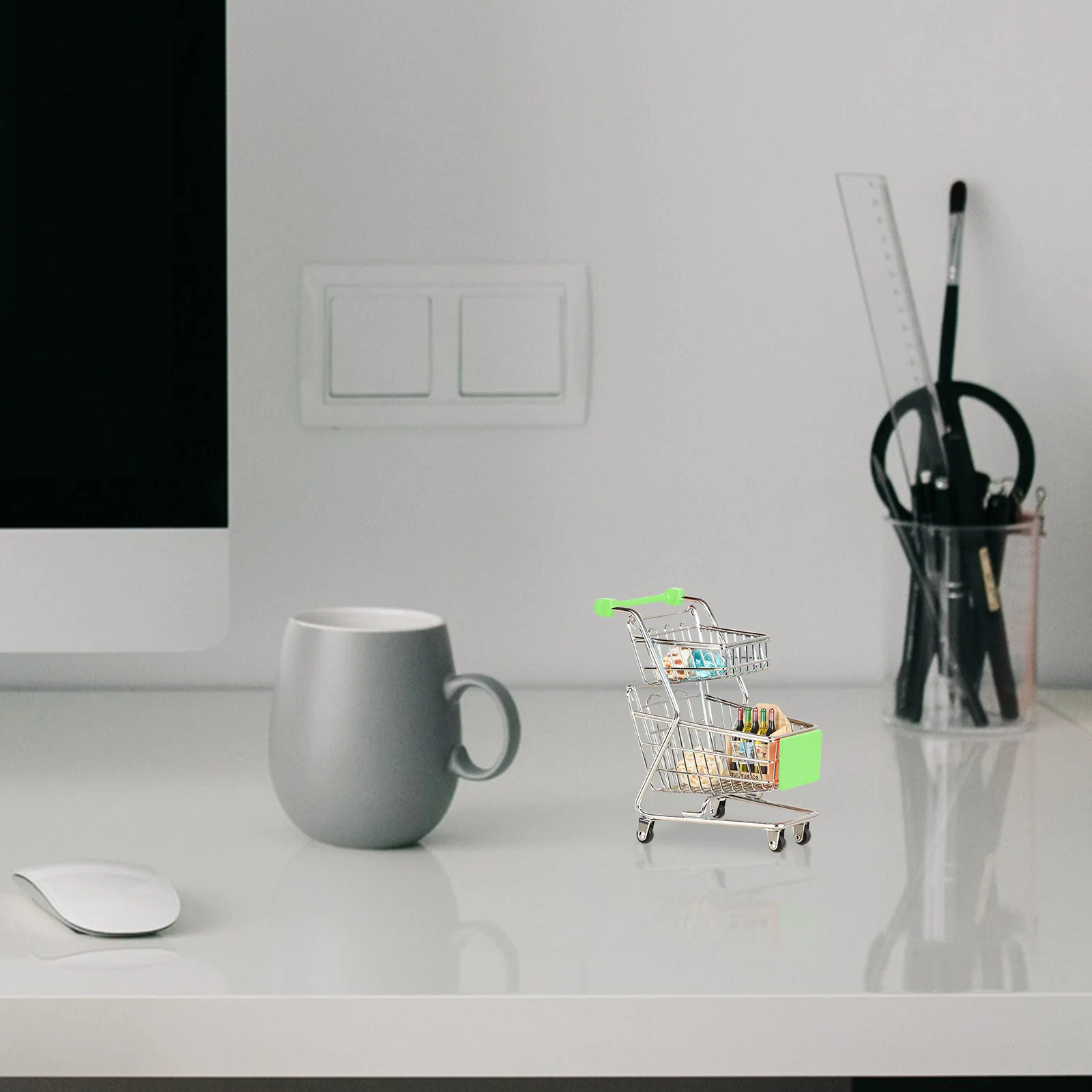 Mini panier de courses en alliage Double couche pour enfants, petit chariot de supermarché, affichage de Collection de cadeaux pour le jeu