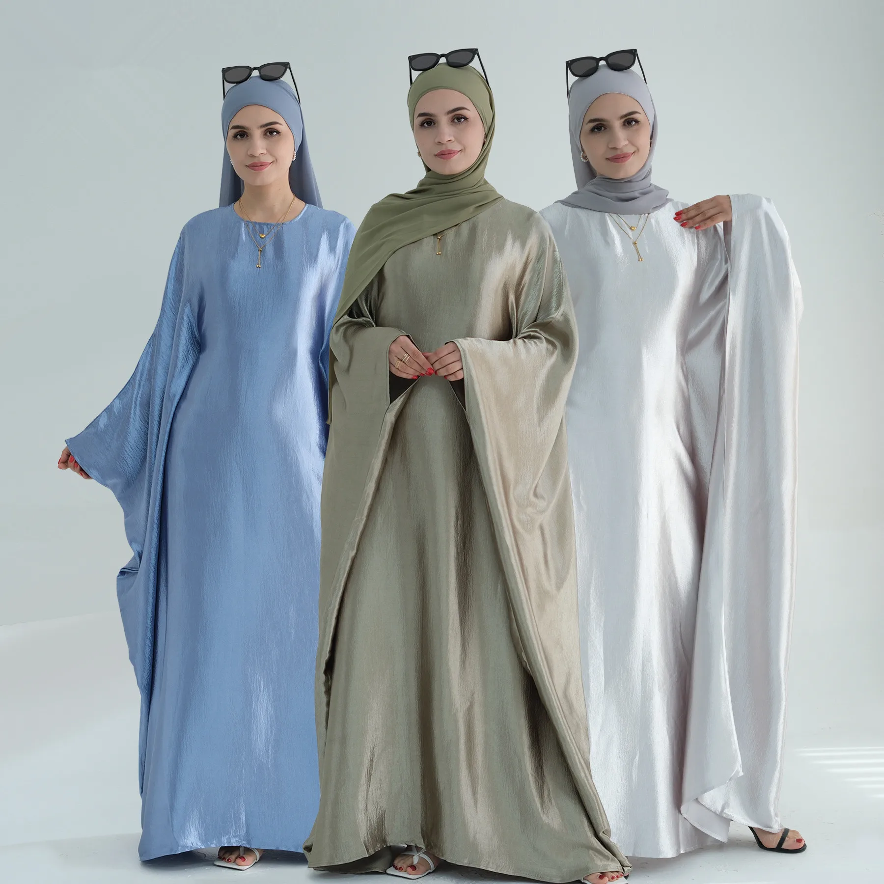 

2024 Shiny Muslim Batwing Sleeve Dress for Women Dubai Turkey Kaftan Eid Abaya Robe Caftan Marocain Femme Musulman Kebaya Abayas