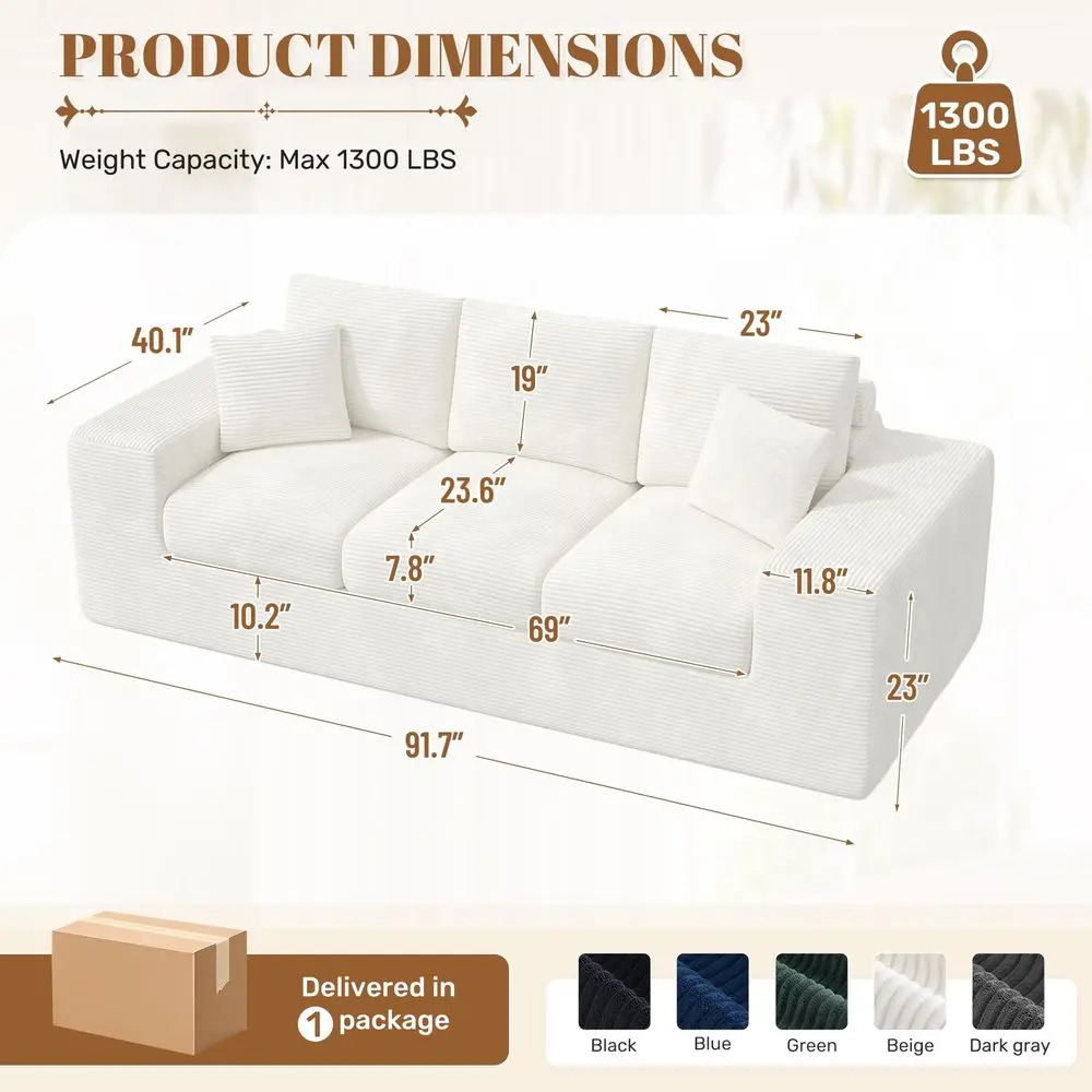 

Boneless Sofa Couch with Layered Cushion,3 Seater Cloud Couch with Deep Seat,Upholstered Corduroy Floor Sofa with Removable Cov