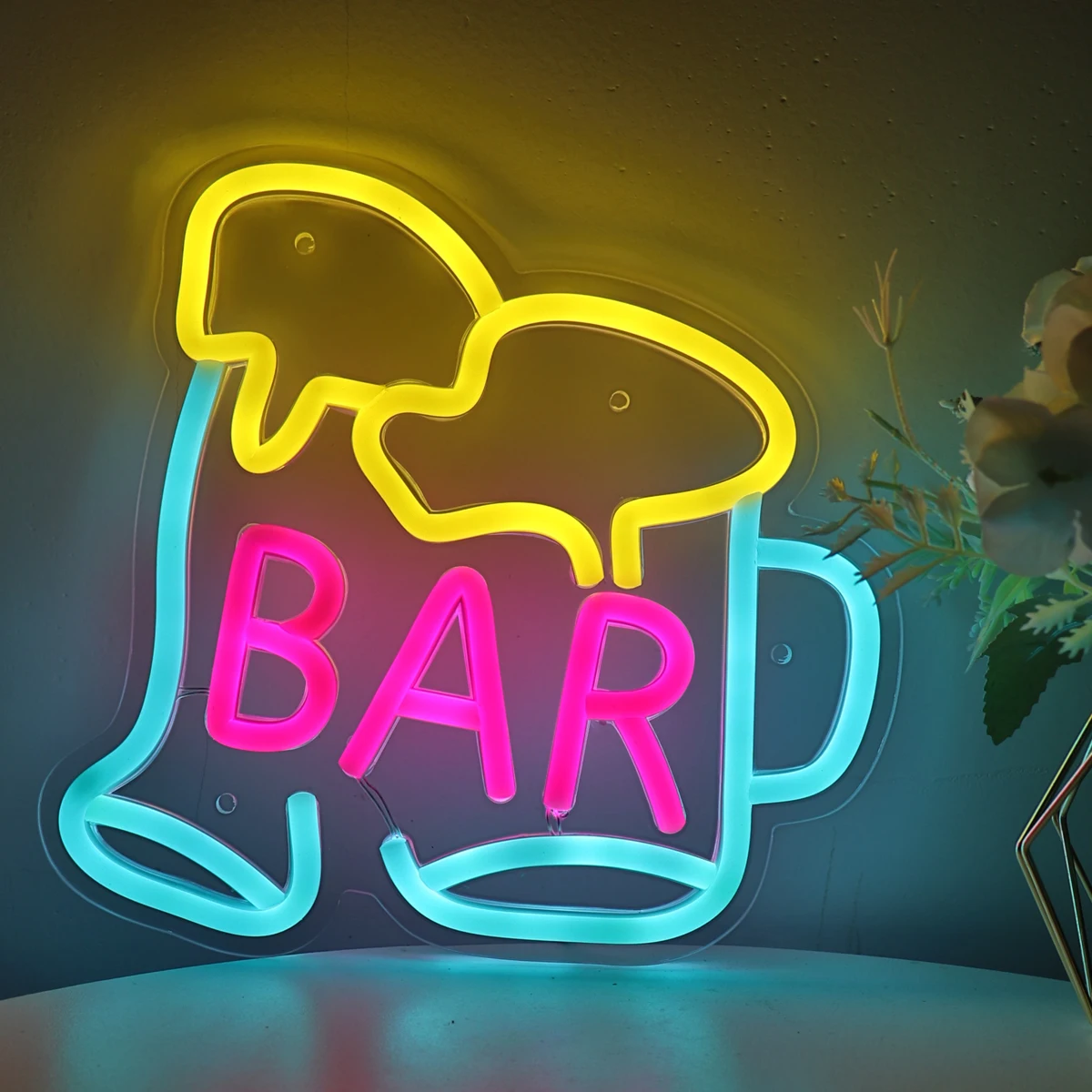 

1PC Beear Cup With Letter BAR USB Powered LED Wall Neon Sign Light For Shop Party Pub Club Bar Decoration 8.23''*8.07''