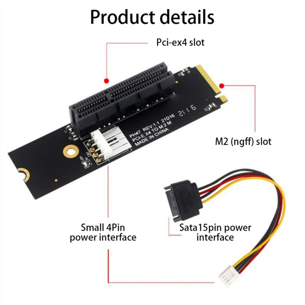 新しいNGFF M.2 - PCI-E 4Xライザーカード M2 Mキー - PCIe X4アダプター（LEDインジケーター付きSATA電源ライザー、ビットコインマイニング用）